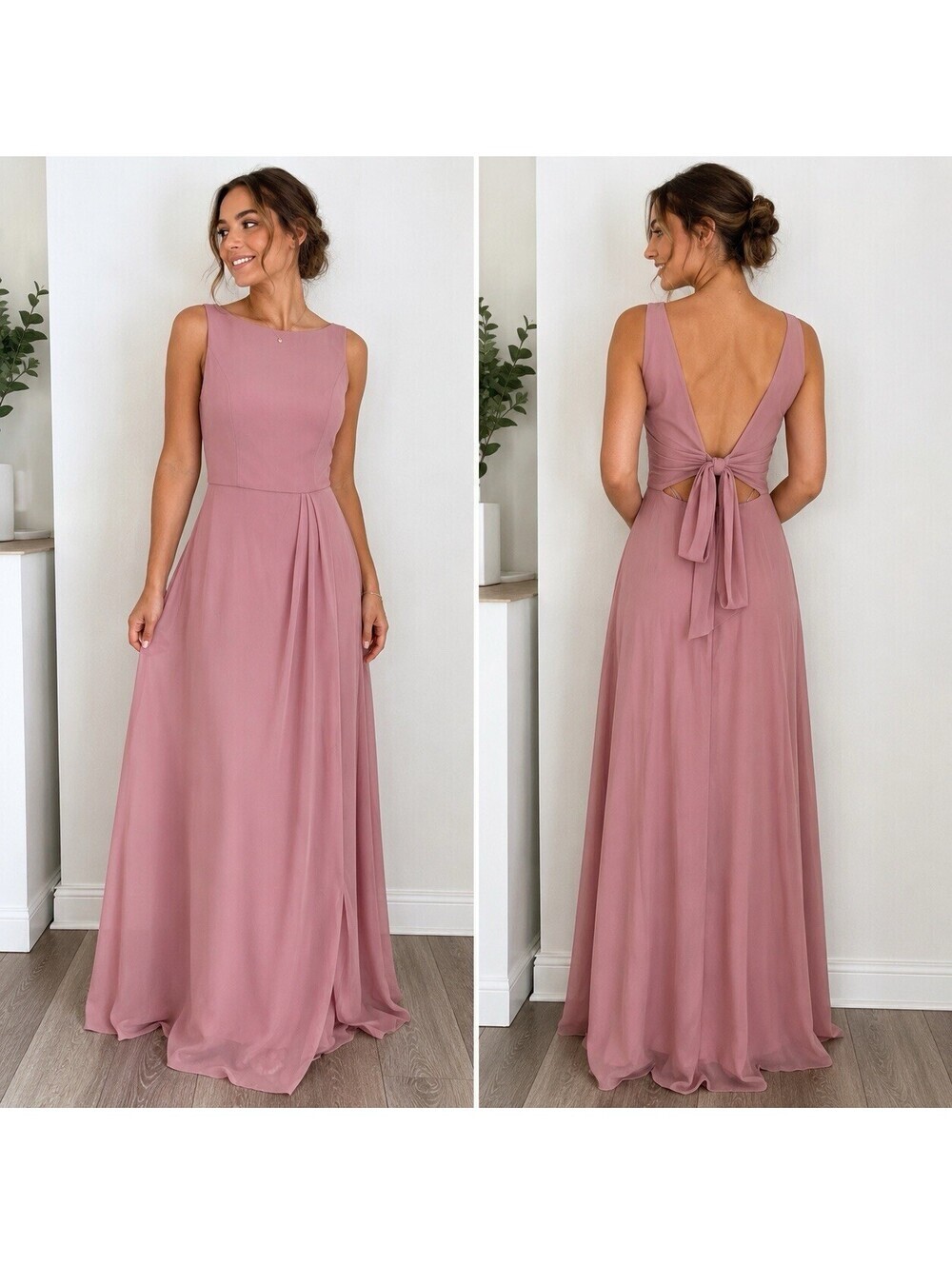 DB Studio Celebrate Dusty Rose Maxi Dress Size 4 Open Back Tie Bridesmaid Formal